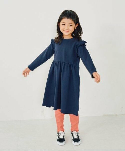and D.petitmain / アンドディー. プティマイン ミニ丈・ひざ丈ワンピース | 裏毛ミニフリルワンピース（紺）