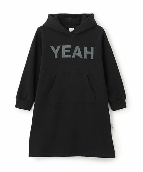and D.petitmain / アンドディー. プティマイン ミニ丈・ひざ丈ワンピース | 【リンク】シンプルロゴフードワンピース（黒）