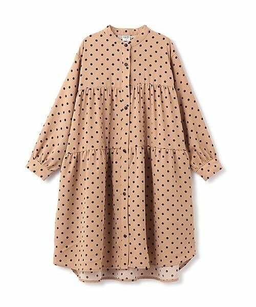 and D.petitmain / アンドディー. プティマイン ミニ丈・ひざ丈ワンピース | ドットティアードスタンドワンピ（ベージュ）