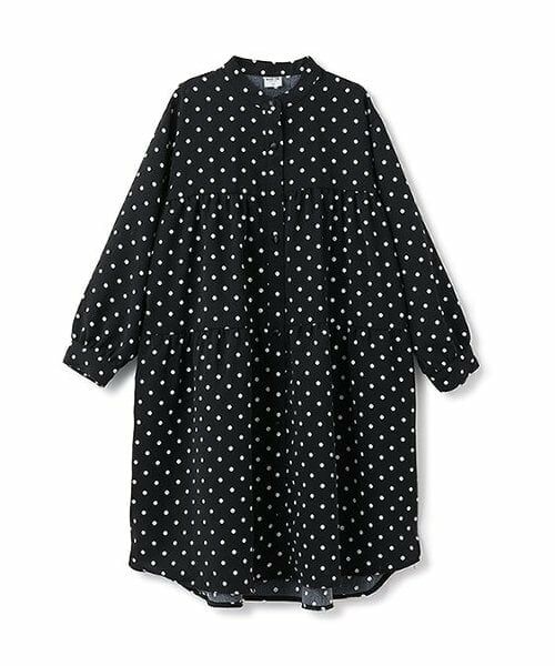 and D.petitmain / アンドディー. プティマイン ミニ丈・ひざ丈ワンピース | ドットティアードスタンドワンピ（黒）