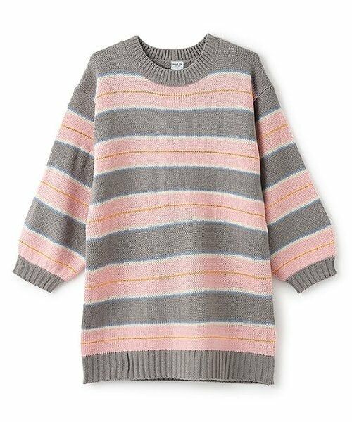 and D.petitmain / アンドディー. プティマイン ミニ丈・ひざ丈ワンピース | 【リンク】【洗濯機可】ボーダーニットワンピース（ピンク）