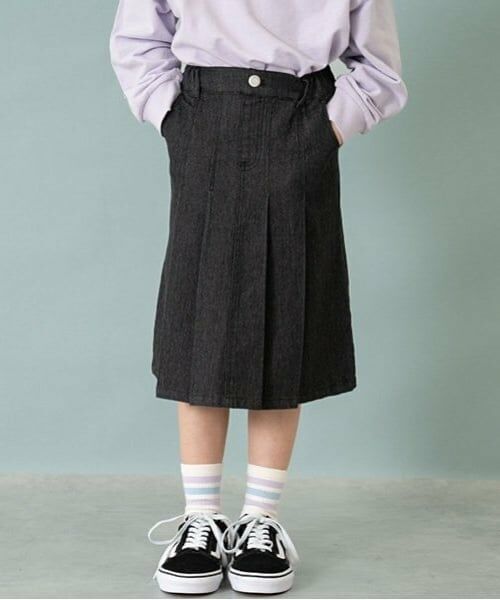 and D.petitmain / アンドディー. プティマイン ミニ・ひざ丈スカート | デニムタックスカート（チャコール）