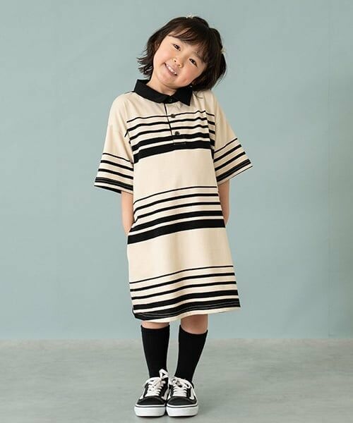 and D.petitmain / アンドディー. プティマイン ミニ丈・ひざ丈ワンピース | 【親子リンク】衿つきラガー半袖ワンピ（オフ ホワイト）