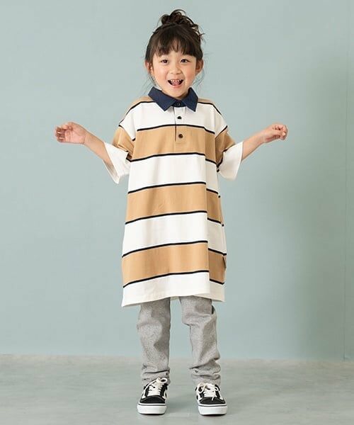 and D.petitmain / アンドディー. プティマイン ミニ丈・ひざ丈ワンピース | 【親子リンク】衿つきラガー半袖ワンピ（ベージュ）