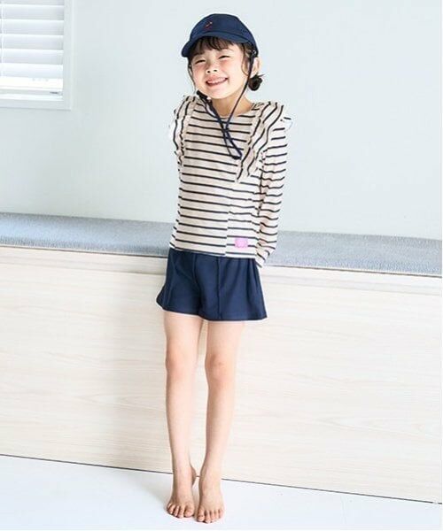 and D.petitmain / アンドディー. プティマイン 水着・スイムグッズ | 【大人気につき再入荷】【SWIM】ショルダーフリルセットアップ（紺）