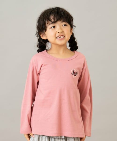 and D.petitmain / アンドディー. プティマイン Tシャツ | 【綿100】【365D.】ワンポイント刺繍ロンT（ピンク）