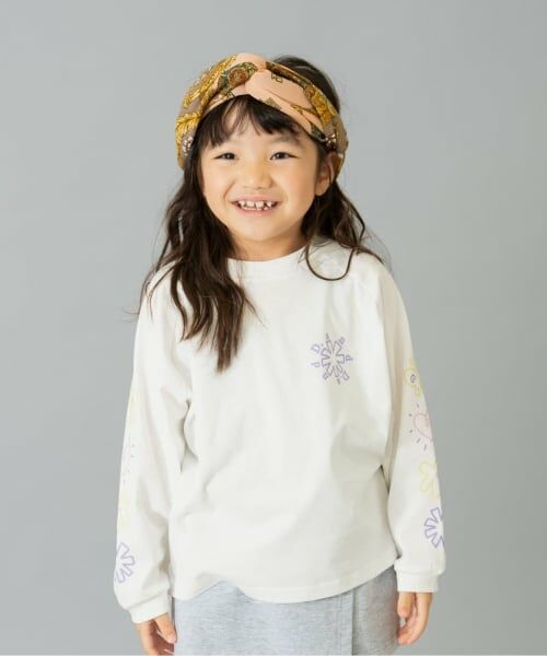 and D.petitmain / アンドディー. プティマイン Tシャツ | 【綿100】【365D.】袖プリントドルマンロンT（白）