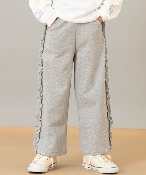 and D.petitmain / アンドディー. プティマイン その他パンツ | サイドフリル裏毛ワイドパンツ　（トップ グレー）