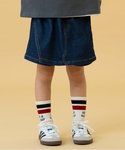 and D.petitmain / アンドディー. プティマイン ショート・ハーフ・半端丈パンツ | デニムミニラップ風スカートパンツ（ブルー）