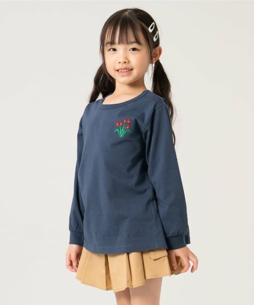 and D.petitmain / アンドディー. プティマイン Tシャツ | 【365D】ワンポイントししゅうAラインロンT（紺）