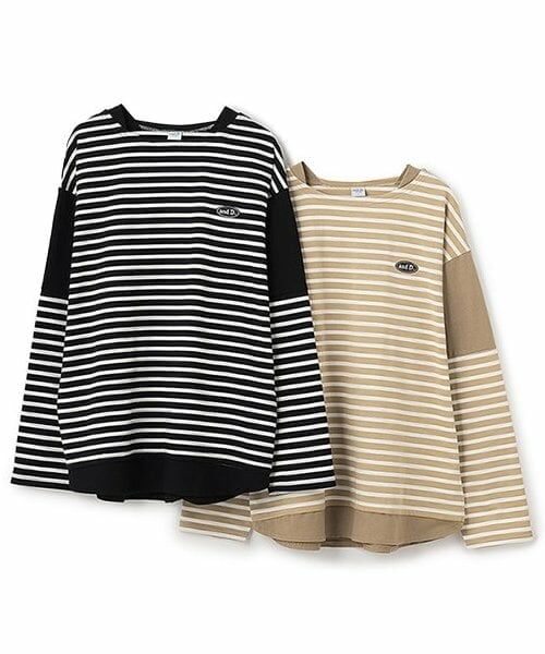 and D.petitmain / アンドディー. プティマイン Tシャツ | 【親子リンク】Dadボーダー肩切替ビッグロンT | 詳細6