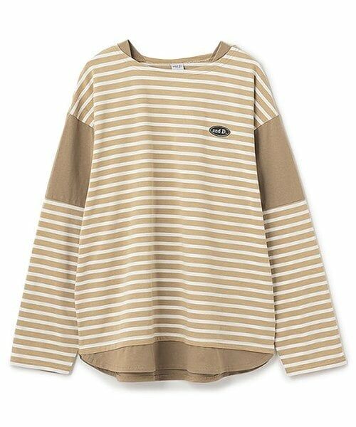 and D.petitmain / アンドディー. プティマイン Tシャツ | 【親子リンク】Dadボーダー肩切替ビッグロンT（ベージュ）