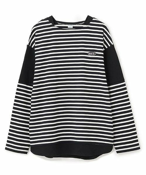 and D.petitmain / アンドディー. プティマイン Tシャツ | 【親子リンク】Dadボーダー肩切替ビッグロンT（黒）