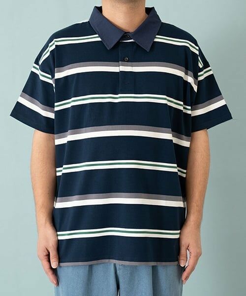 and D.petitmain / アンドディー. プティマイン Tシャツ | 【親子リンク】Dad衿つきラガー半T（紺）