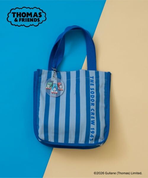 and D.petitmain / アンドディー. プティマイン トートバッグ | 【きかんしゃトーマス】チャーム付きストライプミニトート（サックス）