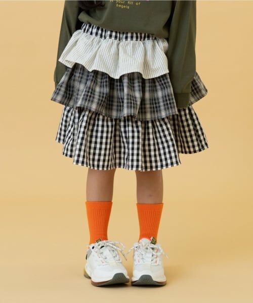 and D.petitmain / アンドディー. プティマイン ミニ・ひざ丈スカート | ペプラムフリルインパン付きスカート（黒）