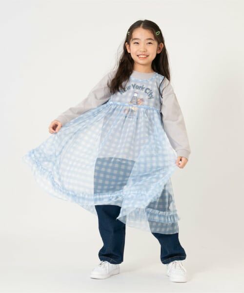 and D.petitmain / アンドディー. プティマイン ミニ丈・ひざ丈ワンピース | シフォンチェックワンピース（ブルー）