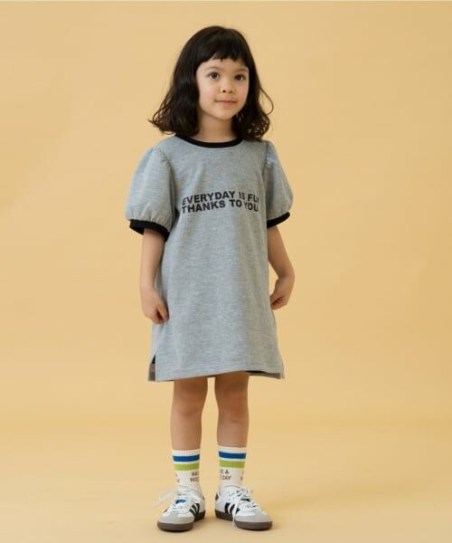 and D.petitmain / アンドディー. プティマイン ミニ丈・ひざ丈ワンピース | 鹿の子リンガーワンピース（トップ グレー）