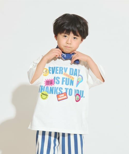 and D.petitmain / アンドディー. プティマイン Tシャツ | 【サーティワン アイスクリーム】ワイドシルエットステッカー風プリント半袖T（白）