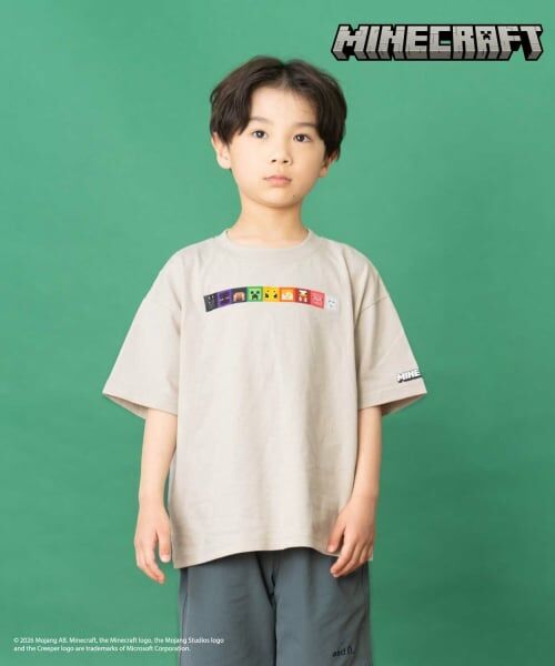 and D.petitmain / アンドディー. プティマイン Tシャツ | 【マインクラフト】スクエアアイコンフェイス半袖T(グレージュ)