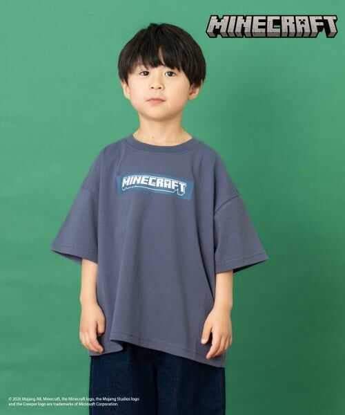and D.petitmain / アンドディー. プティマイン Tシャツ | 【マインクラフト】アイコンブロックバック半袖T(ブルー グレー)