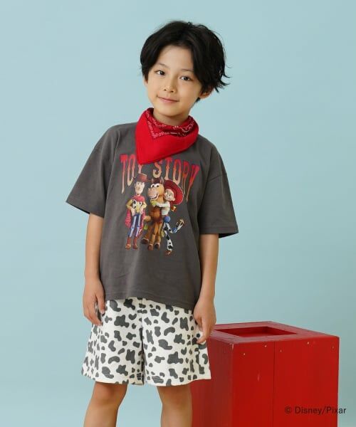 and D.petitmain / アンドディー. プティマイン Tシャツ | 【DISNEY/PIXAR】トイ・ストーリー/集合アート ワイド半袖Tシャツ（チャコール）