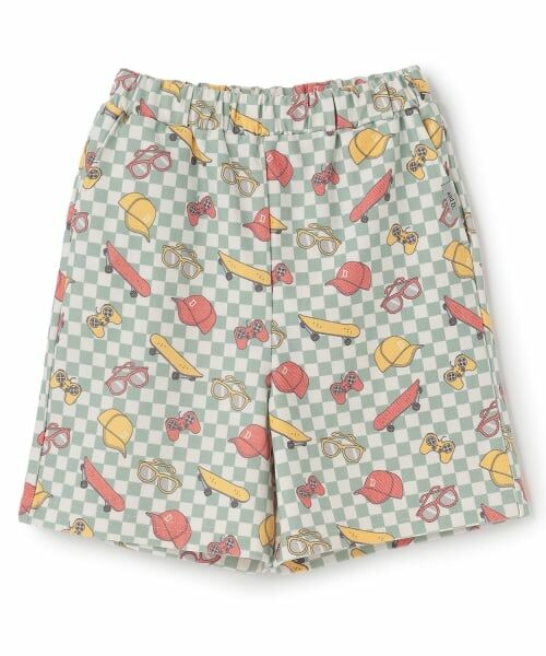 and D.petitmain / アンドディー. プティマイン ショート・ハーフ・半端丈パンツ | のびっとカットツイル柄ショートパンツ（グリーン）