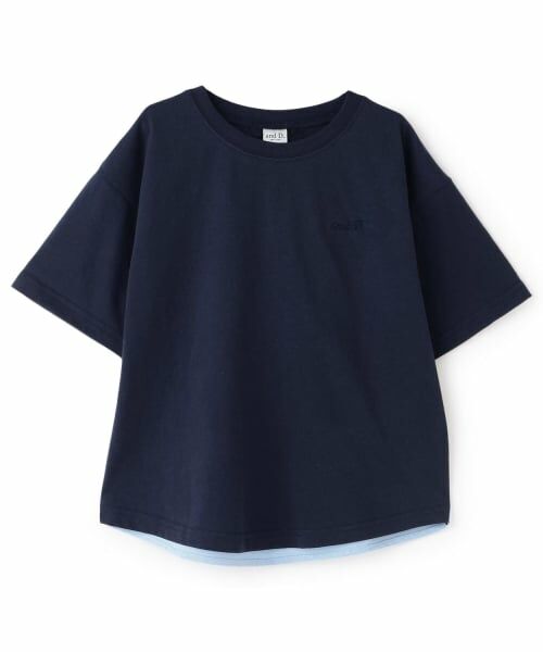 and D.petitmain / アンドディー. プティマイン Tシャツ | 背面異素材切替ワイドシルエット半袖T(紺)