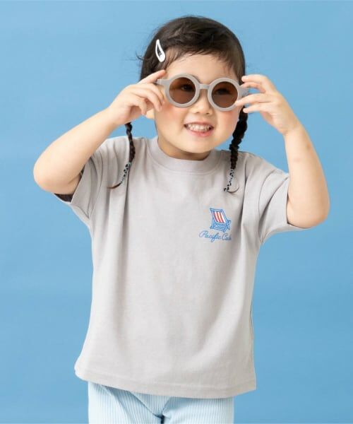 and D.petitmain / アンドディー. プティマイン Tシャツ | 【綿100】【365D.】アソートビーチプリント半袖Tシャツ(ライト グレー)