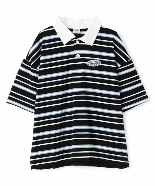 and D.petitmain / アンドディー. プティマイン Tシャツ | マルチボーダービッグシルエット半袖ラガーシャツ(黒)