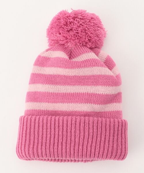 ピンク×ボーダーニット帽 賜物 - 帽子