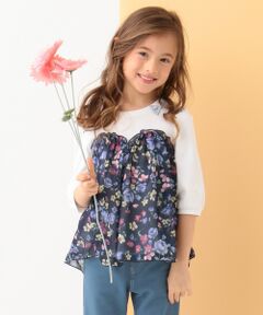 【KIDS】26TC天竺花柄プリント+シフォン カットソー