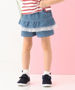 【KIDS】リボンレースデニムニット キュロットパンツ