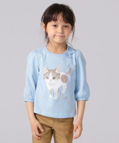 【KIDS】ネコ×リボン 40／2天竺 Tシャツ