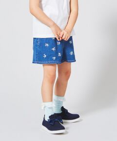 【KIDS】小花刺繍 ライトオンスデニム ショートパンツ