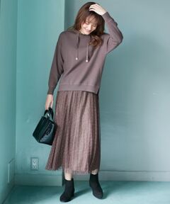 ANY / エニィ ミニ・ひざ丈スカート | 【洗える】チュールレオパードプリーツ スカート