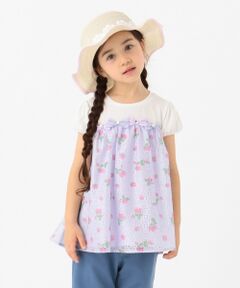 【90-130cm】いちごプリントドッキング Tシャツ