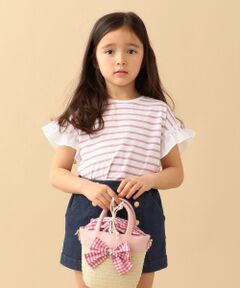 【80-130cm】ボーダー袖フリルTシャツ