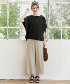 【おうち時間に】【洗える】麻レーヨンマット　ワイドパンツ