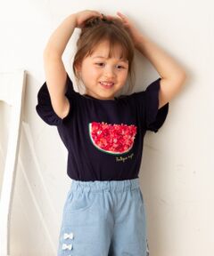 【90‐130?/接触冷感】フリル刺繍フルーツ Tシャツ