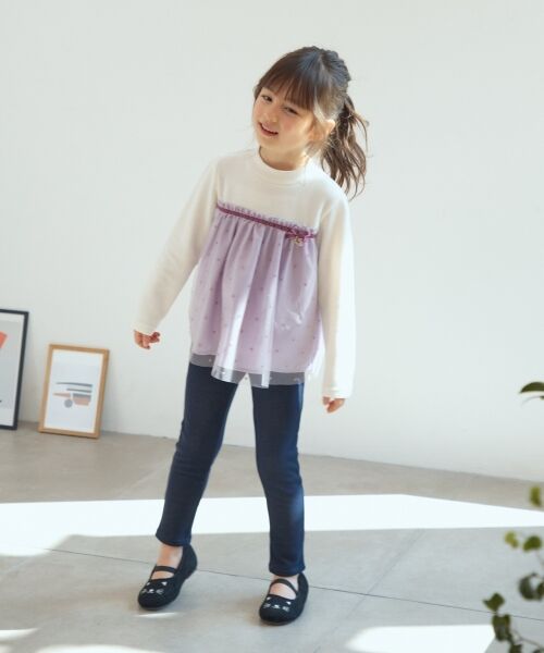 any FAM / エニィファム Tシャツ | 【100-130cm】ドットチュール ドッキング 長袖カットソー | 詳細1