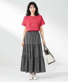 ANY / エニィ ミニ・ひざ丈スカート | 【ウエストゴム】シャンブレーライクティアード スカート