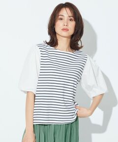 ANY / エニィ カットソー | 【接触冷感・UVケア】マテリアルコンビボリュームスリーブ Tシャツ