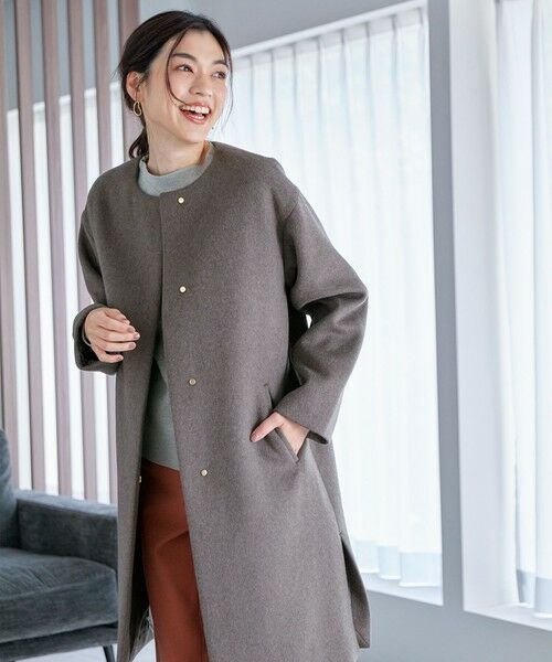 ANY / エニィ その他アウター | 【防風裏地】ウールブレンドノーカラーコート | 詳細12