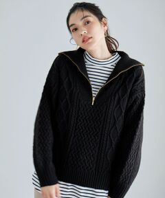 ANY / エニィ ニット・セーター | ソフトアクリルハーフジップケーブルニット