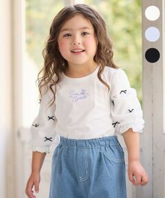 ANY / エニィ カットソー | リボン×チュール 七分袖Tシャツ