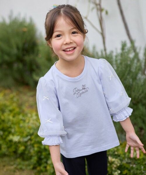 any FAM/エニィファム リボン×チュール 七分袖Tシャツ サックスブルー 160 any FAM/エニィファム リボン×チュール 七分袖Tシャツ サックスブルー 160