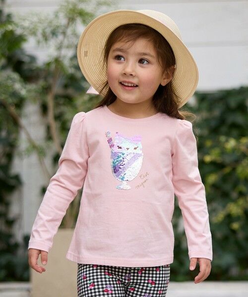 any FAM/エニィファム ミラクルスパンコール長袖Tシャツ ピンク(ネコ×アイスクリーム) 140 any FAM/エニィファム ミラクルスパンコール長袖Tシャツ ピンク(ネコ×アイスクリーム) 140