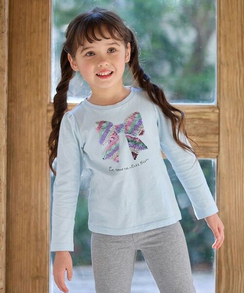 any FAM/エニィファム ミラクルスパンコール長袖Tシャツ サックスブルー(リボン) 140 any FAM/エニィファム ミラクルスパンコール長袖Tシャツ サックスブルー(リボン) 140