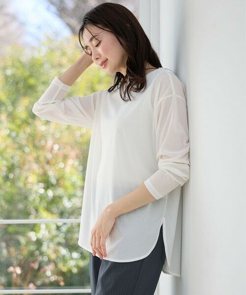 any FAM/エニィファム 【洗濯機可】シア-ラウンドネックTシャツ オフ F any FAM/エニィファム 【洗濯機可】シア-ラウンドネックTシャツ オフ F